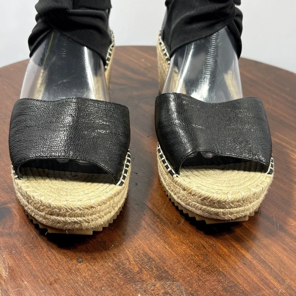 Eileen Fisher Wiley Leather‎ Espadrille Wedge Sandals Womens 10 Black Platform